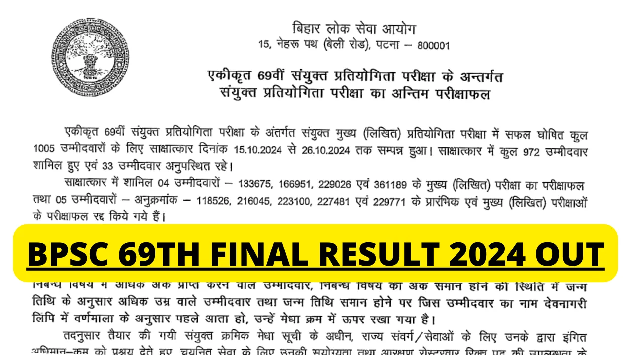 BPSC 69th Final Result 2024 OUT