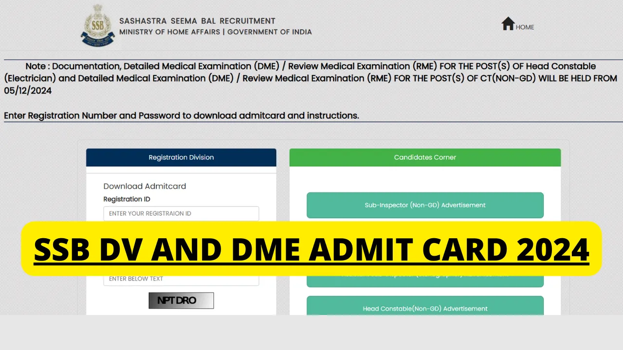 SSB DV and DME Admit Card 2024 OUT