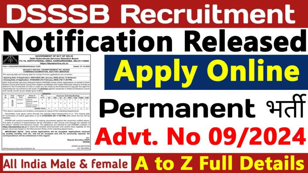 DSSSB Librarian Recruitment 2025 Advt 09/2024